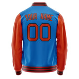 Custom Electric-Blue Orange Solid Color Varsity Letterman Jacket JA02240617YH135