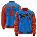 Custom Electric-Blue Orange Solid Color Varsity Letterman Jacket