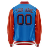 Custom Electric-Blue Orange Solid Color Varsity Letterman Jacket JA02240617YH136