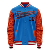 Custom Electric-Blue Orange Solid Color Varsity Letterman Jacket JA02240617YH136