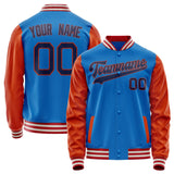 Custom Electric-Blue Orange Solid Color Varsity Letterman Jacket JA02240617YH136