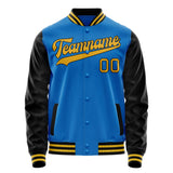 Custom Electric-Blue Black Solid Color Varsity Letterman Jacket JA02240617YH138