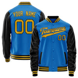 Custom Electric-Blue Black Solid Color Varsity Letterman Jacket