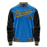 Custom Electric-Blue Black Solid Color Varsity Letterman Jacket JA02240617YH139