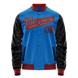 Custom Electric-Blue Black Solid Color Varsity Letterman Jacket JA02240617YH141