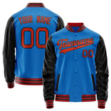 Custom Electric-Blue Black Solid Color Varsity Letterman Jacket JA02240617YH141