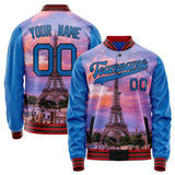 Custom Electric-Blue Black Eiffel Tower 3D Varsity Letterman Jacket