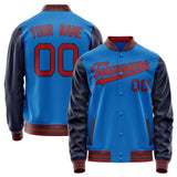 Custom Electric-Blue Red Solid Color Varsity Letterman Jacket