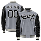 Custom Gray Black Solid Color Varsity Letterman Jacket