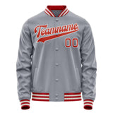 Custom Gray Red Solid Color Varsity Letterman Jacket JA02240617YH149