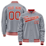 Custom Gray Red Solid Color Varsity Letterman Jacket JA02240617YH149