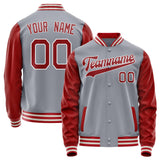 Custom Gray Red Solid Color Varsity Letterman Jacket JA02240617YH152