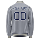 Custom Gray Navy Solid Color Varsity Letterman Jacket JA02240617YH153