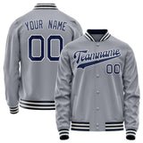 Custom Gray Navy Solid Color Varsity Letterman Jacket