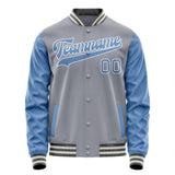 Custom Gray Light-Blue Solid Color Varsity Letterman Jacket JA02240617YH155