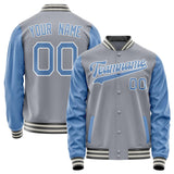 Custom Gray Light-Blue Solid Color Varsity Letterman Jacket