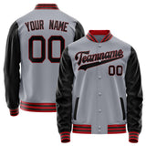 Custom Gray Black Solid Color Varsity Letterman Jacket JA02240617YH157