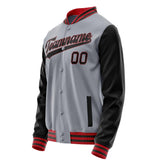 Custom Gray Black Solid Color Varsity Letterman Jacket JA02240617YH157