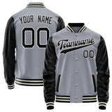 Custom Gray Black Solid Color Varsity Letterman Jacket