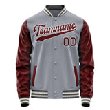 Custom Gray Crimson Solid Color Varsity Letterman Jacket JA02240617YH159