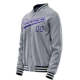 Custom Gray Purple Solid Color Varsity Letterman Jacket JA02240617YH160