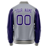 Custom Gray Purple Solid Color Varsity Letterman Jacket JA02240617YH164