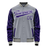 Custom Gray Purple Solid Color Varsity Letterman Jacket JA02240617YH164