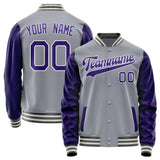 Custom Gray Purple Solid Color Varsity Letterman Jacket JA02240617YH164