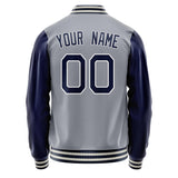 Custom Gray Navy Solid Color Varsity Letterman Jacket JA02240617YH166