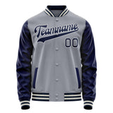 Custom Gray Navy Solid Color Varsity Letterman Jacket JA02240617YH166