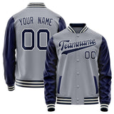 Custom Gray Navy Solid Color Varsity Letterman Jacket