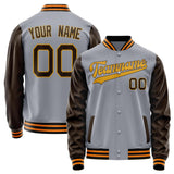 Custom Gray Brown Solid Color Varsity Letterman Jacket