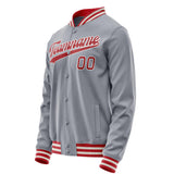 Custom Gray Red Solid Color Varsity Letterman Jacket JA02240617YH175