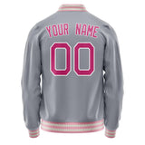 Custom Gray Pink Solid Color Varsity Letterman Jacket JA02240617YH177