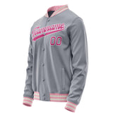 Custom Gray Pink Solid Color Varsity Letterman Jacket JA02240617YH177