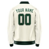 Custom Cream Kelly-Green Solid Color Varsity Letterman Jacket