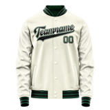 Custom Cream Kelly-Green Solid Color Varsity Letterman Jacket