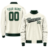 Custom Cream Kelly-Green Solid Color Varsity Letterman Jacket