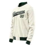 Custom Cream Kelly-Green Solid Color Varsity Letterman Jacket