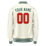 Custom Cream Kelly-Green Solid Color Varsity Letterman Jacket