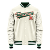 Custom Cream Kelly-Green Solid Color Varsity Letterman Jacket