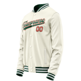 Custom Cream Kelly-Green Solid Color Varsity Letterman Jacket