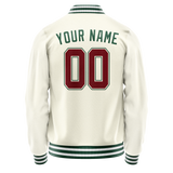 Custom Cream Kelly-Green Solid Color Varsity Letterman Jacket