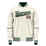 Custom Cream Kelly-Green Solid Color Varsity Letterman Jacket