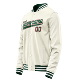 Custom Cream Kelly-Green Solid Color Varsity Letterman Jacket