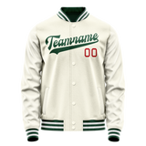 Custom Cream Kelly-Green Solid Color Varsity Letterman Jacket