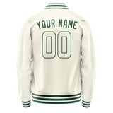 Custom Cream Kelly-Green Solid Color Varsity Letterman Jacket