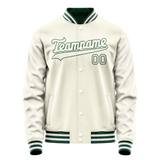 Custom Cream Kelly-Green Solid Color Varsity Letterman Jacket