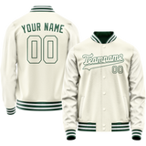 Custom Cream Kelly-Green Solid Color Varsity Letterman Jacket