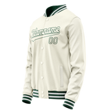 Custom Cream Kelly-Green Solid Color Varsity Letterman Jacket